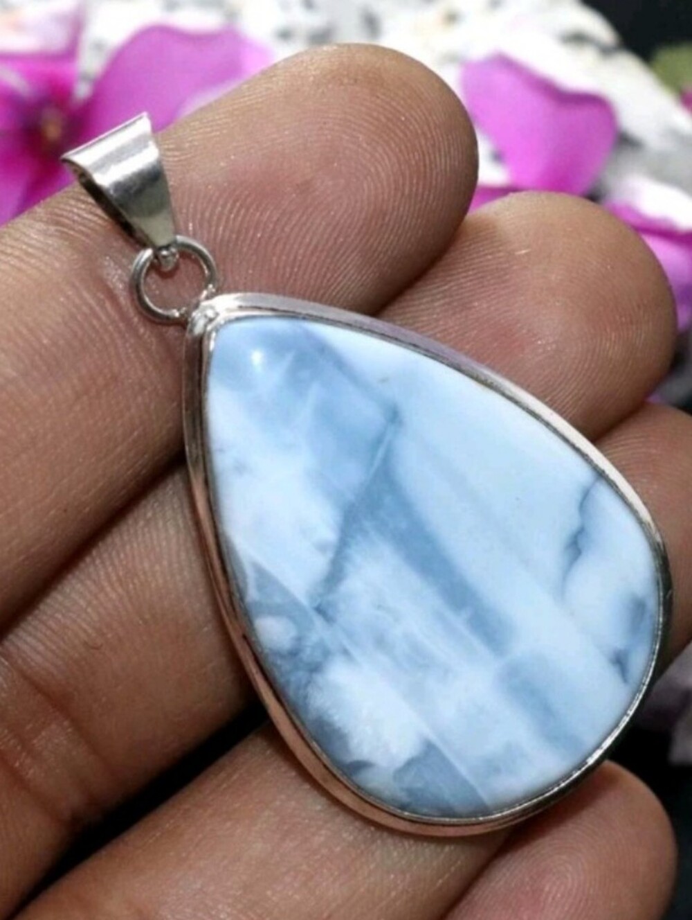 Owyhee Blue Opal Gemstone Jewelry 925 Sterling Silver Handmade Pendant Necklace